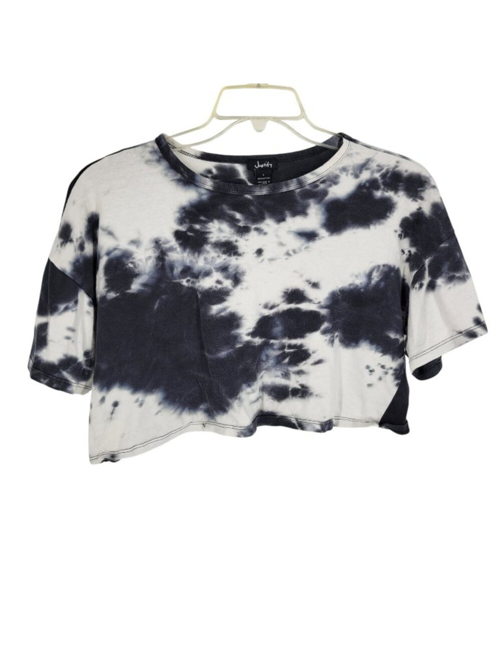 Justify Large Black White Tie Dye Crop Top Oversized Boxy Grunge Y2K Tee